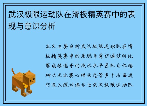 武汉极限运动队在滑板精英赛中的表现与意识分析