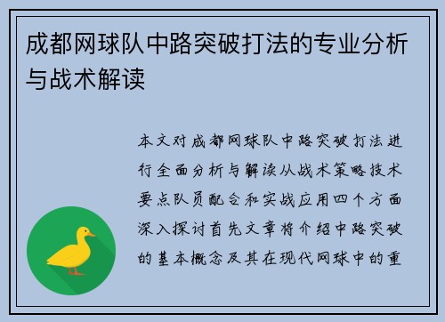 成都网球队中路突破打法的专业分析与战术解读